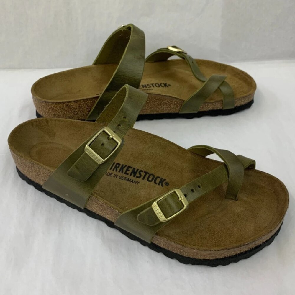 Birkenstock Mayari Oiled Leather Olive Regular Width Sandals - Picture 2 of 5